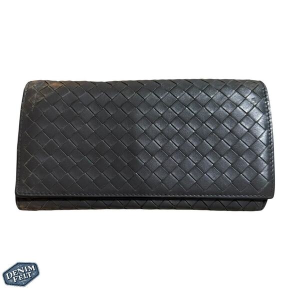 Bottega Veneta Black Leather Braided Intrecciato Long Bi Fold Wallet - Picture 1 of 12